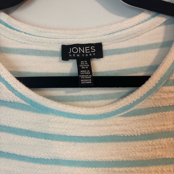 Jones New York Aqua and White Striped Tee - Picture 2 of 4